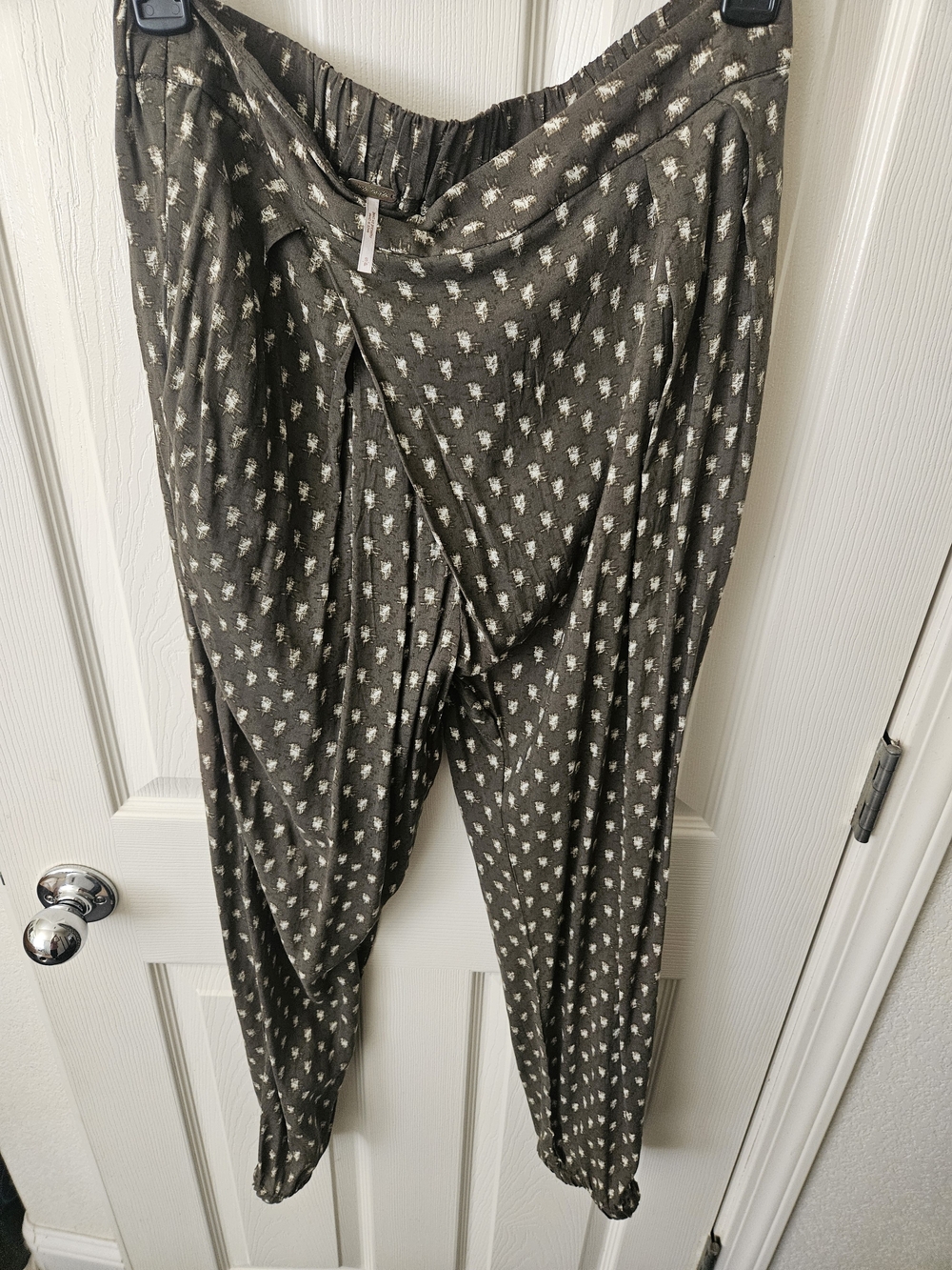 Free People Olive Green Printed Draped Harem Joggers